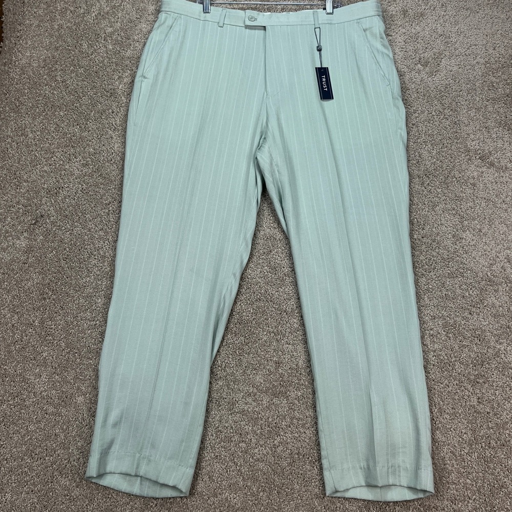 Trust Men's Mint Pinstripe Dress Pants Light Green Trousers 42x30 NEW‎
